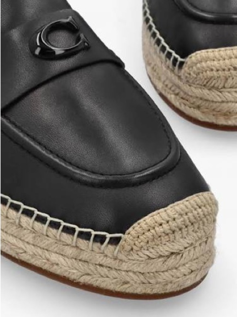 Coach Black Leather Espadrille Loafers with Natural Jute Sole - Picture 3 of 4